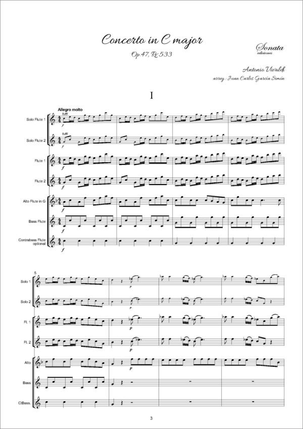 VIVALDI, A.: Concerto in C major, Op. 47, Rv533 (2 Flautas solistas y Orquesta de flautas) - Imagen 2