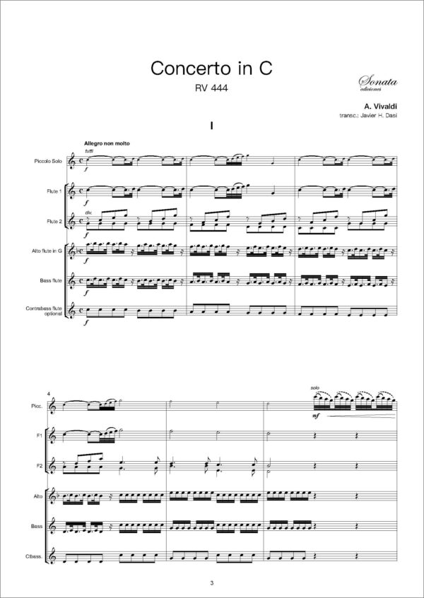 VIVALDI, A.: Concerto in C major, RV444 (Flautín solista y Orquesta de flautas) - Imagen 2