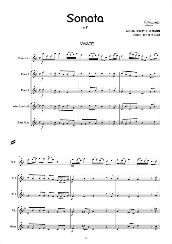 TELEMANN, G.P.: Sonata in F (Flauta solista y Orquesta de flautas) - Imagen 2