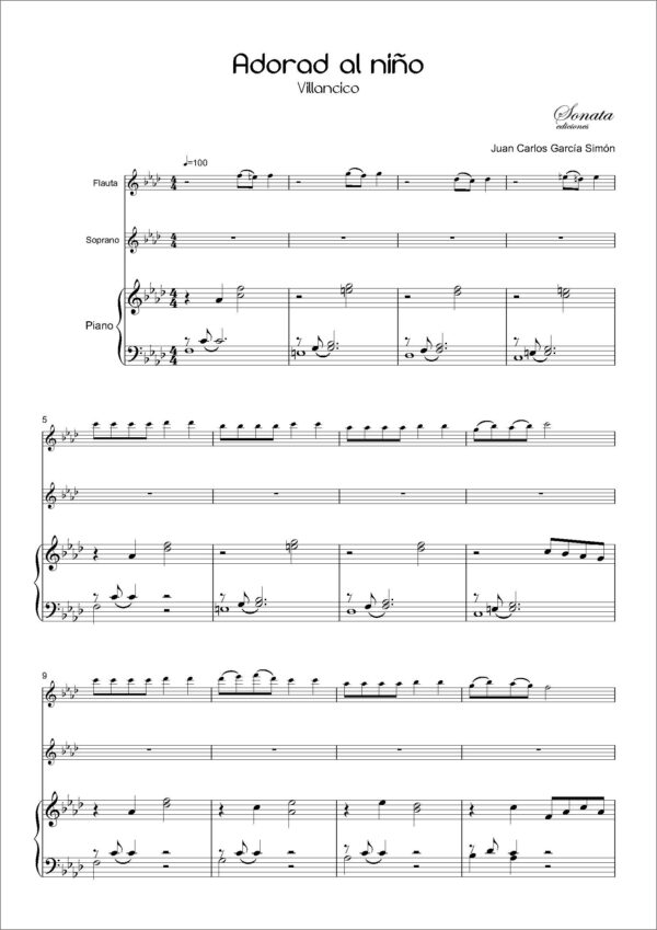 GARCÍA, J.C.: Adorad al niño - Villancico (Flauta, Soprano y piano) - Imagen 2