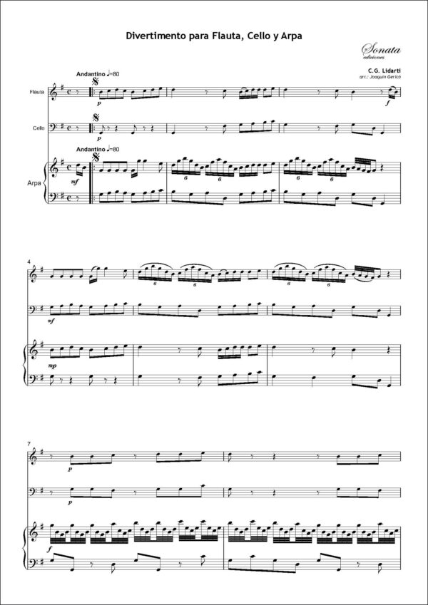 LIDARTI, C.G.: Divertimento para flauta, cello y arpa - Imagen 2